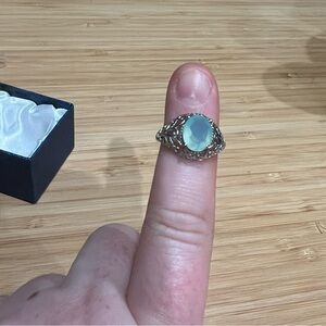 Light Blue-Green Onyx Ring – Platinum Over Copper – Size 7